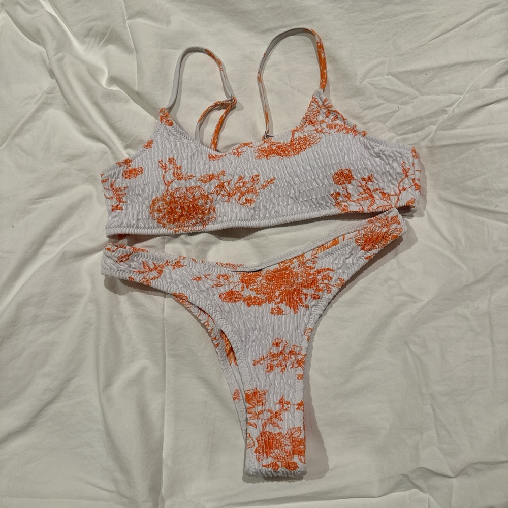 Floral Orange and White Bikini